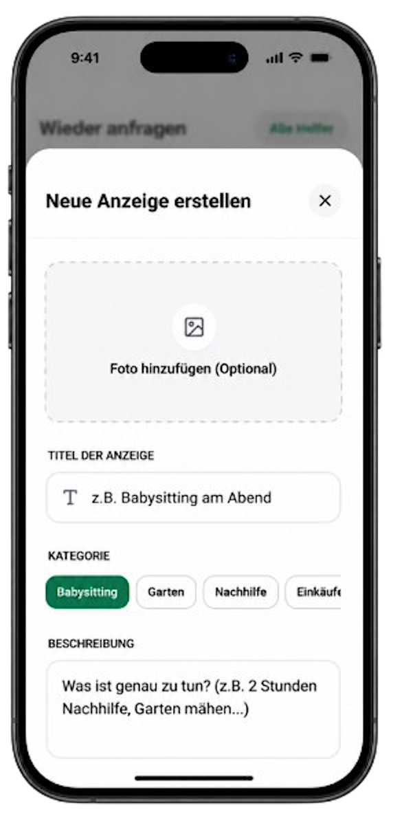 App-Mockup zum Einstellen einer Aufgabe