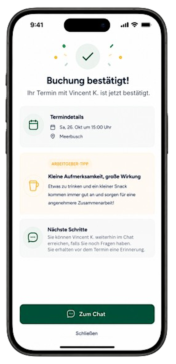 App-Mockup eines bestätigten Einsatzes