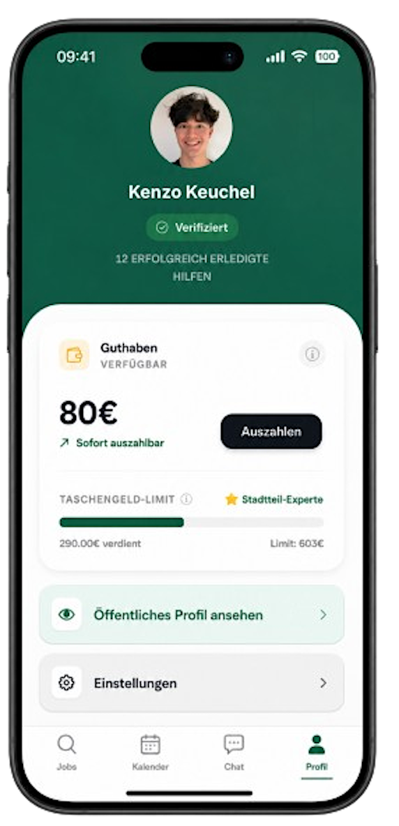 Neybor App mit Guthaben und Profil